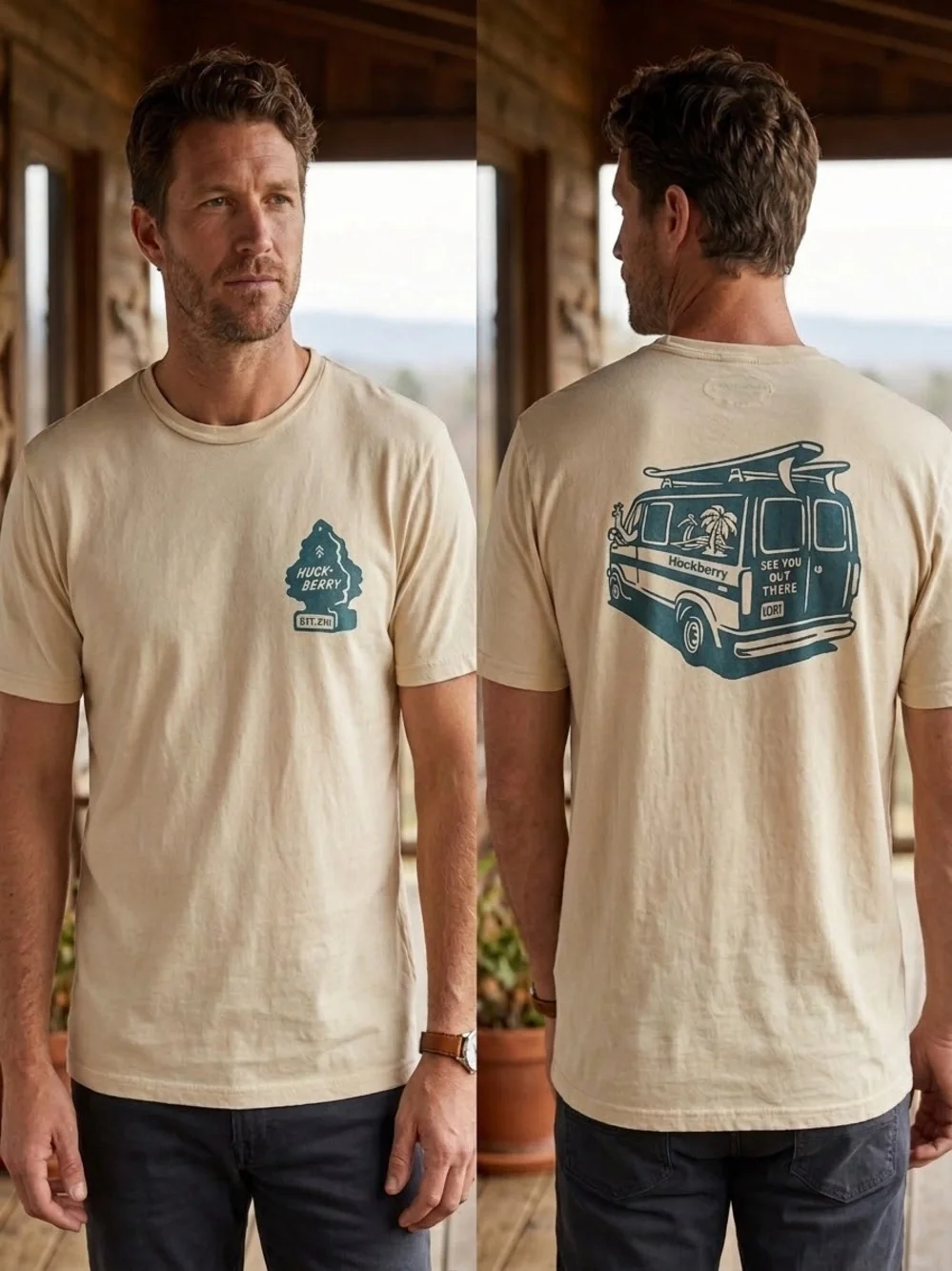 🏄‍♂️ MADE IN USA Huckberry 100% Supima Cotton Surf Van Graphic Tee Cream L